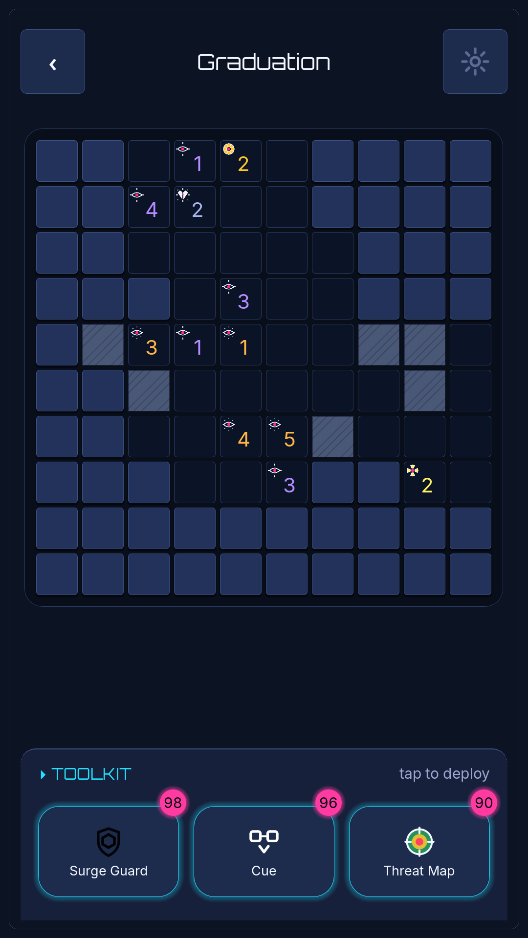 Opening of a Vector: a sparse cyber grid with a few revealed hint cells and walls